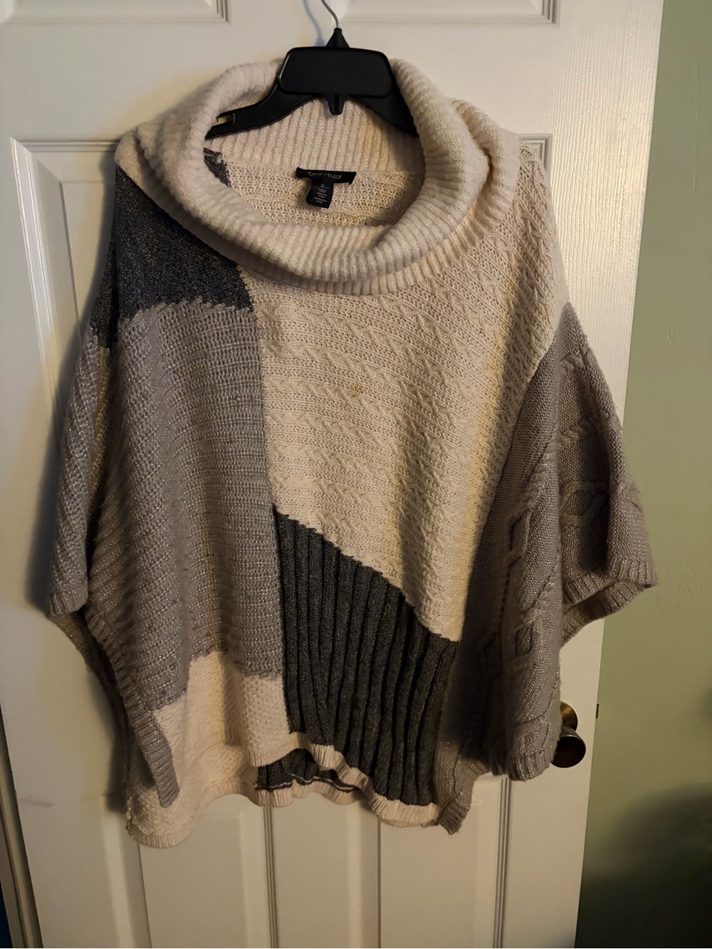 White House Black Market Cream, Gray & Charcoal Colorblock Cowl Sweater
